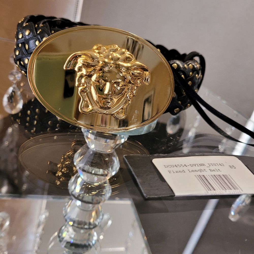 Versace Medusa Medallion Black and Gold Braided Studded Belt. Rare Find 85/34 - Picture 15 of 17
